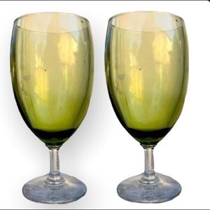 Vintage Smoked Green Glass Water Goblets / Size 16oz / Set of 2 / EUC